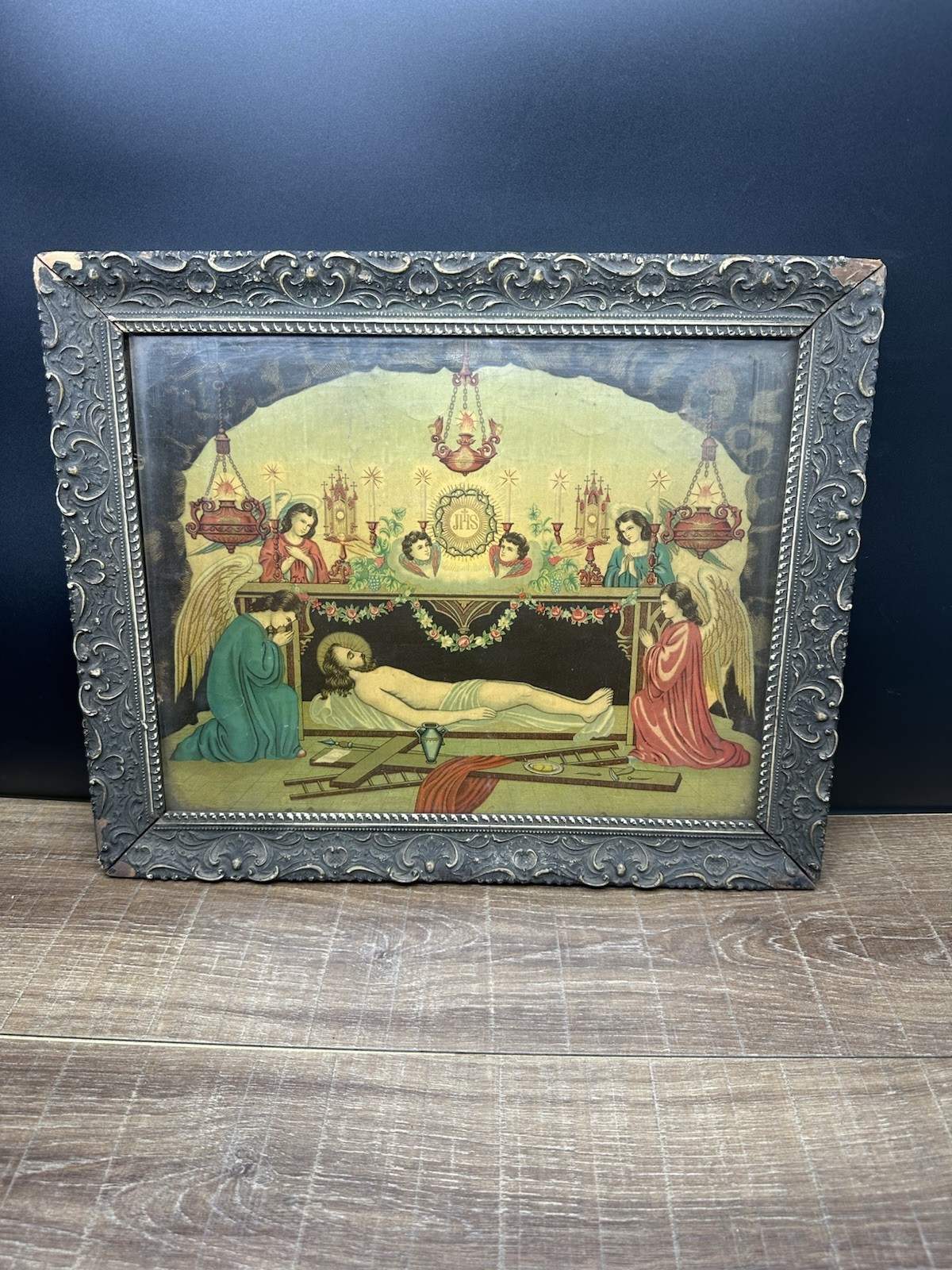 Antique c1904 Interior of Christ’s Grave Chromolithograph Framed Catholic Antique c1904 Interior of Christ’s Grave Chromolithograph Framed Catholic