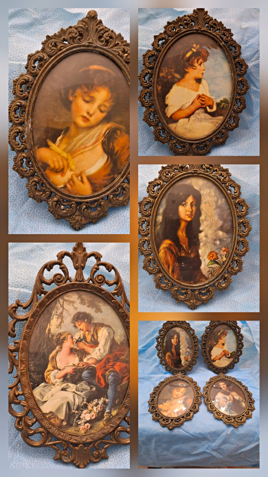 Action Ornate Victorian Gold Metal Oval Hanging Frame Set 7x5 Antique Brass Action Ornate Victorian Gold Metal Oval Hanging Frame Set 7x5 Antique Brass