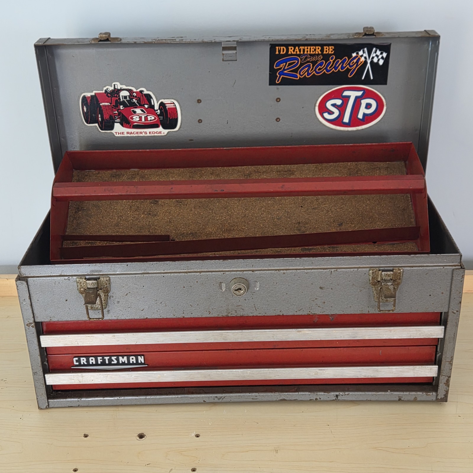 Vintage 1976 Craftsman 20" Tool Box Chest 2 Drawer w/ Tray Tote Red Gray 65336 Vintage 1976 Craftsman 20" Tool Box Chest 2 Drawer w/ Tray Tote Red Gray 65336