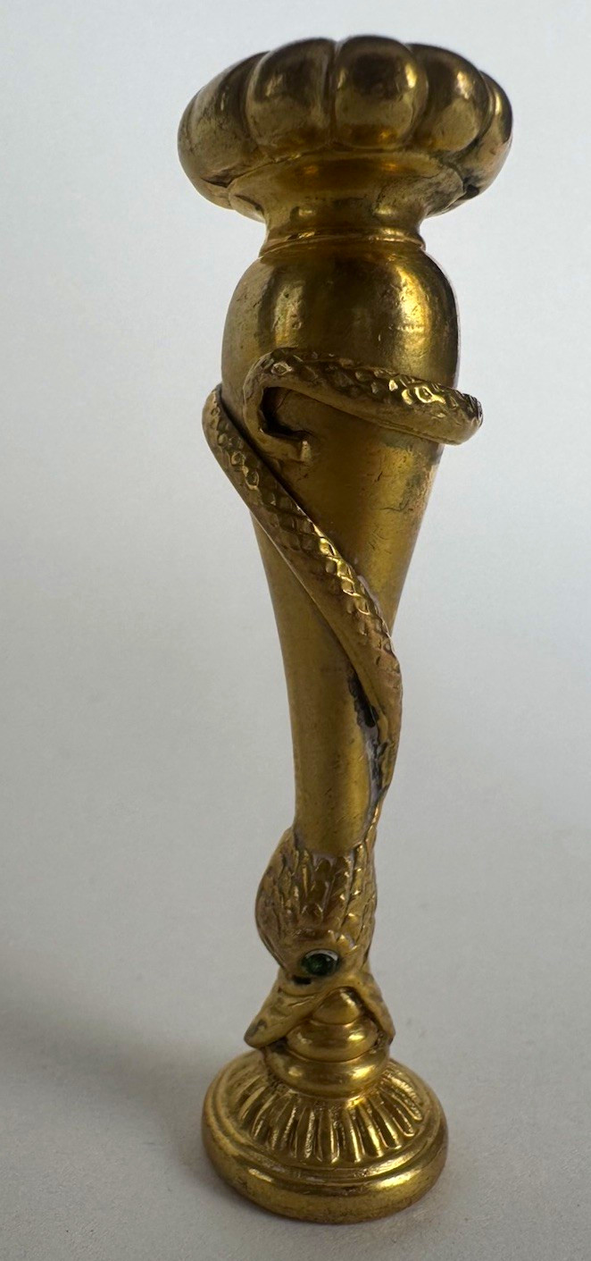 Antique Mythological Desk Wax Seal Gilt Brass Green Stone Eyes PK