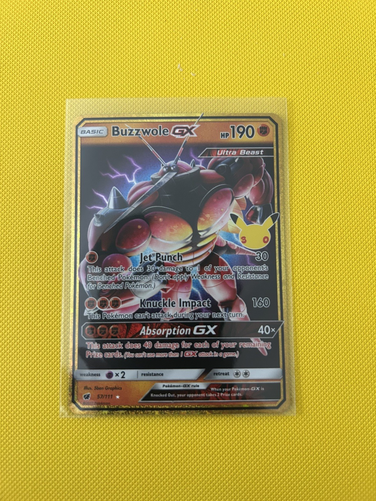 Buzzwole GX 57/111 ME: 30th Anniversary Ultra Rare Gold Classic Pokemon TCG Card Buzzwole GX 57/111 ME: 30th Anniversary Ultra Rare Gold Classic Pokemon TCG Card