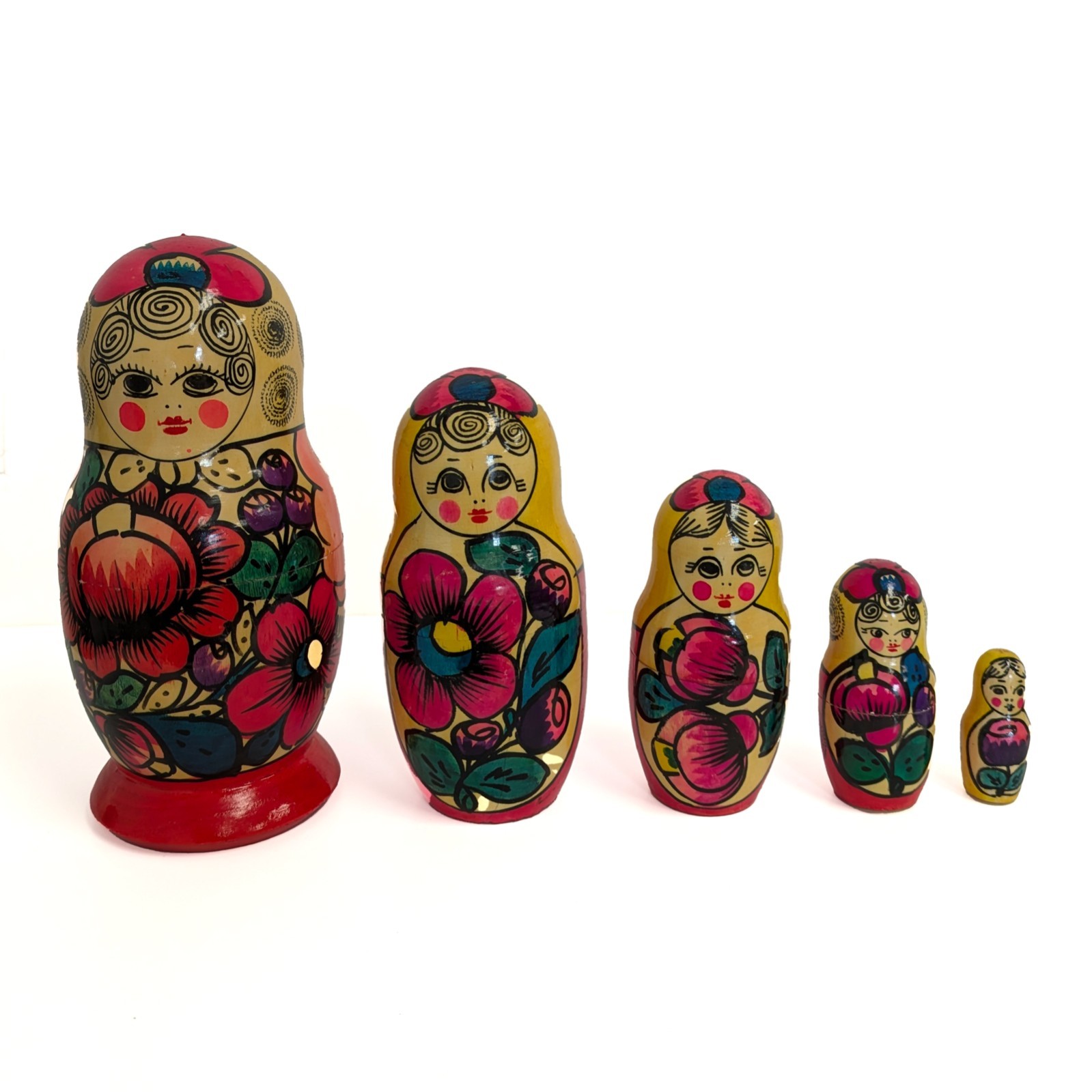 Vintage Matruska Nesting Dolls Set Of 5 Hand-Painted Russian Authentic Vintage Matruska Nesting Dolls Set Of 5 Hand-Painted Russian Authentic
