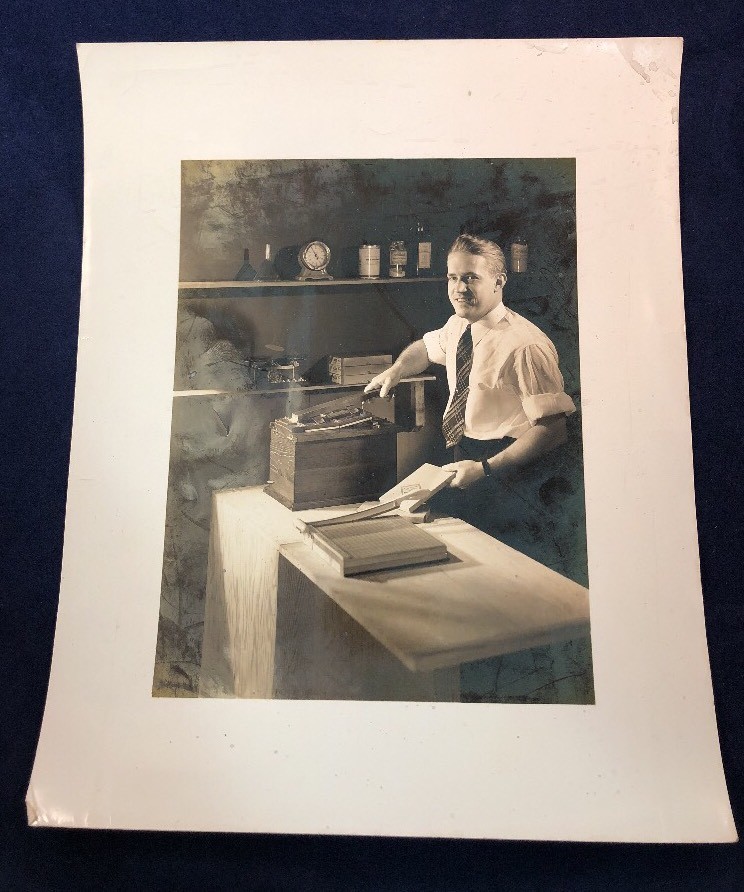 Vintage Black & White Photo Man In Shirt & Tie Cutting Binding Paper Office Work Vintage Black & White Photo Man In Shirt & Tie Cutting Binding Paper Office Work