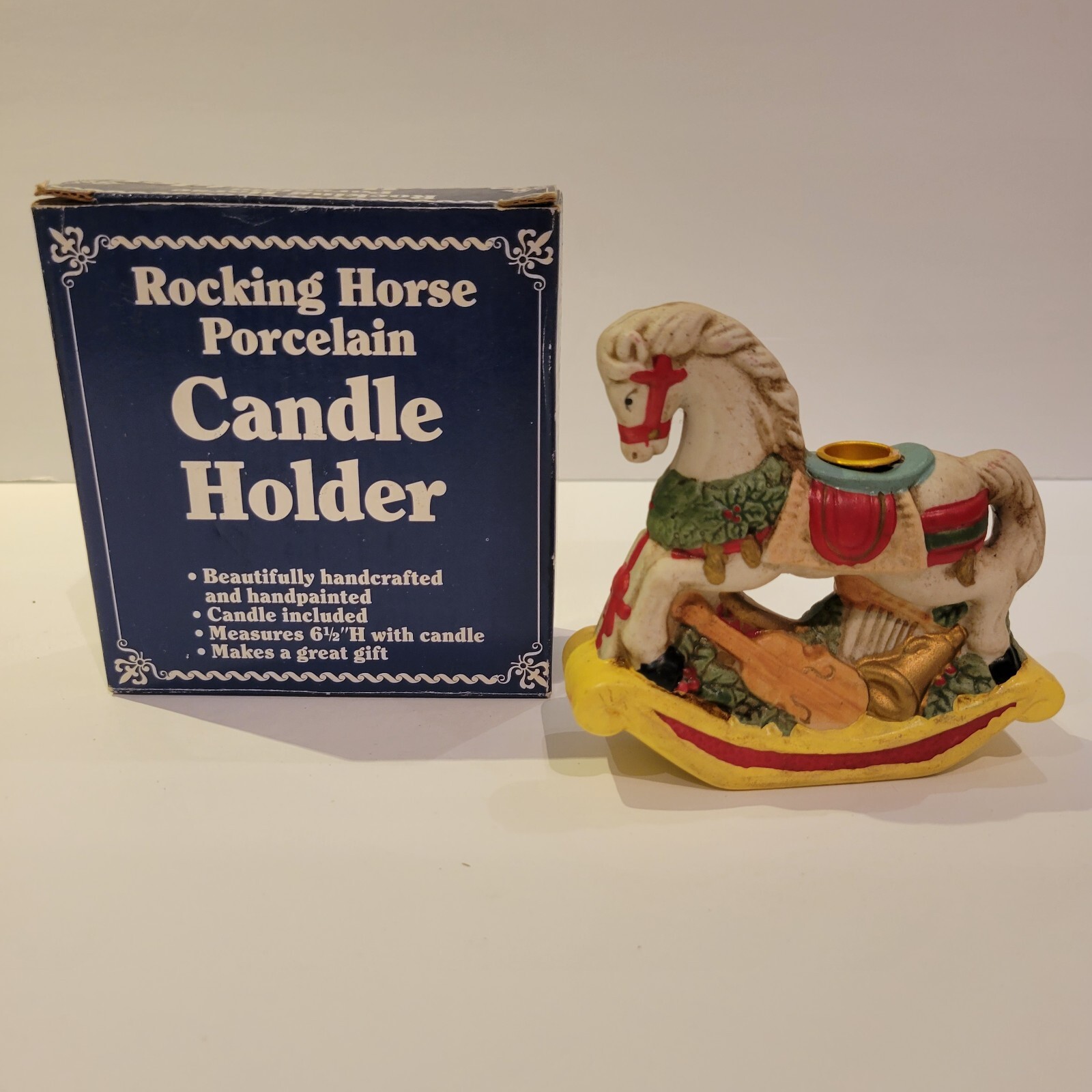 Vintage Giftco Christmas Rocking Porcelain Horse Candle Holder Figurine Vintage Giftco Christmas Rocking Porcelain Horse Candle Holder Figurine