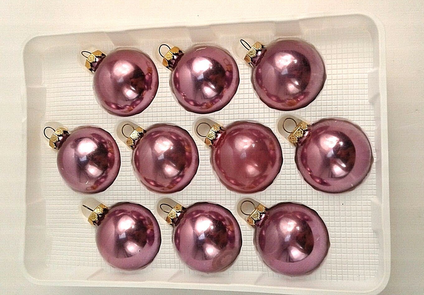 Holiday Time Ten 1 3/4"Glass Christmas Tree Ornaments Purple Vintage Made in USA