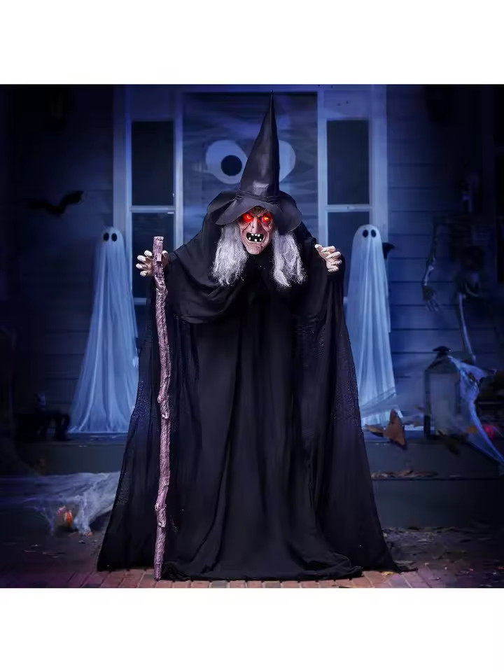 72" Animatronics Witch Outdoor Halloween Decorations with Cane Life Size Animat 72" Animatronics Witch Outdoor Halloween Decorations with Cane Life Size Animat