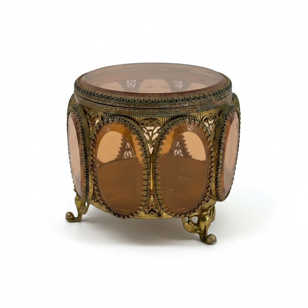 Vintage Pink Glass Ormolu Filigree Jewelry Casket Box Footed Vanity Trinket Box Vintage Pink Glass Ormolu Filigree Jewelry Casket Box Footed Vanity Trinket Box