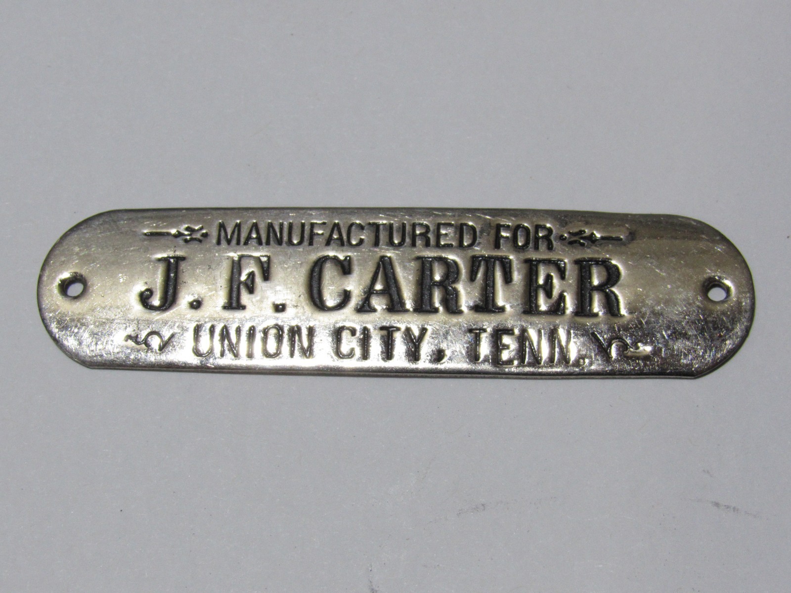 VTG J.F. Carter Union City Tennessee Buggy Emblem Tag Plaque Carriage TN Gas Oil VTG J.F. Carter Union City Tennessee Buggy Emblem Tag Plaque Carriage TN Gas Oil