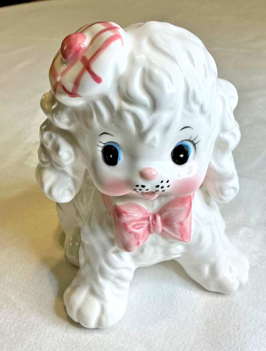 Vtg 1950s Enesco E-2842 Ceramic Puppy Dog Planter Big Eyes Pink Bow Japan MCM Ki Vtg 1950s Enesco E-2842 Ceramic Puppy Dog Planter Big Eyes Pink Bow Japan MCM Ki