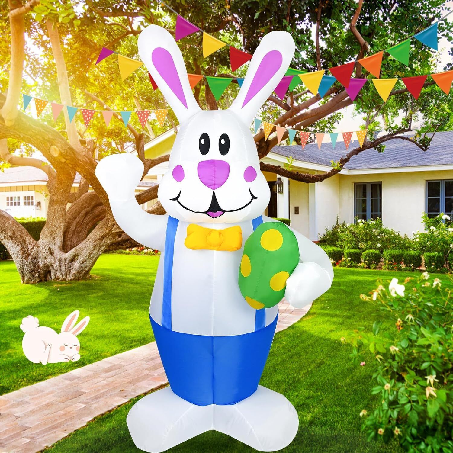 6\'\' Inflatable Easter Bunny with Egg Hugging Blowup Holiday Rabbit Decoration