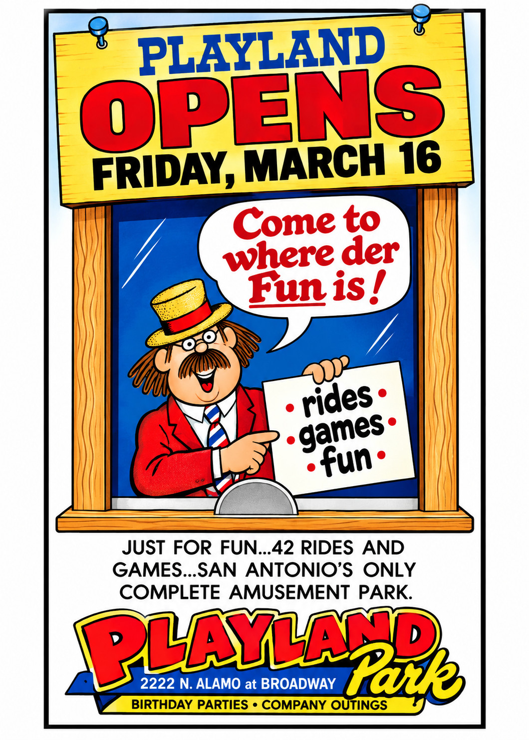 Vintage Playland Amusement Park Ad Magnet - San Antonio, Texas
