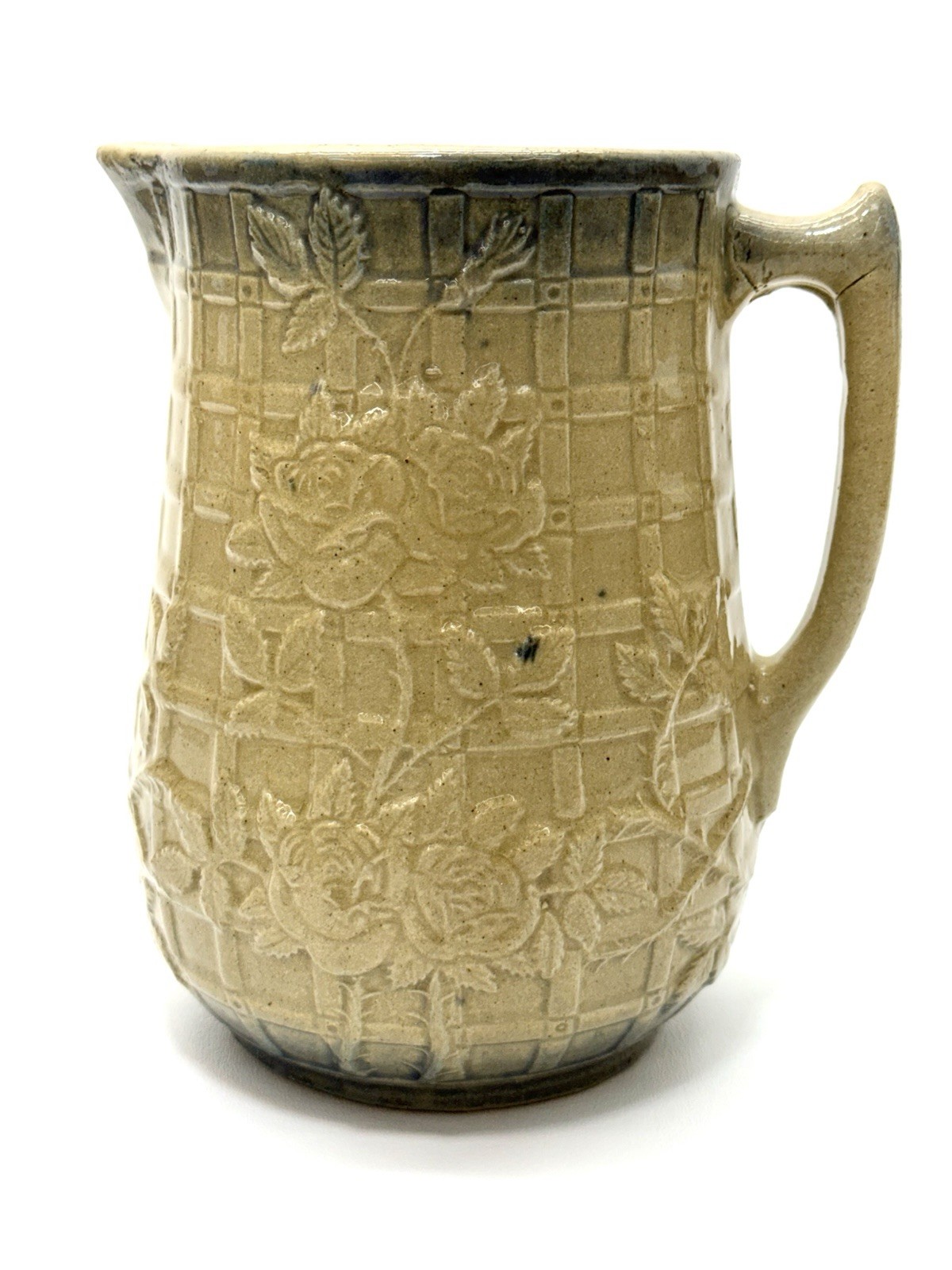 Vintage Antique Style Salt Glazed Stoneware Pitcher Floral Relief 8in Rustic Vintage Antique Style Salt Glazed Stoneware Pitcher Floral Relief 8in Rustic
