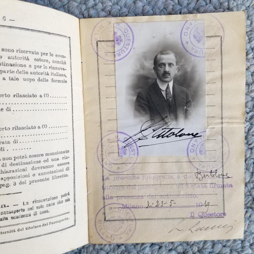 1919. Antique ITALIAN Passport WITH STAMPS - MANILLA, Milano,  N.Y.C. - Rare