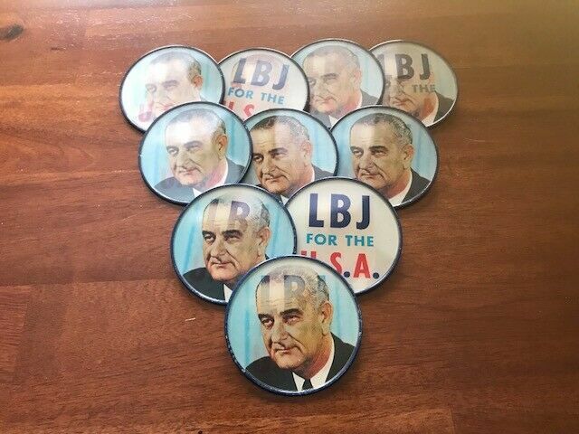 10 LBJ FOR THE USA, LYNDON JOHNSON FLASHER POLITICAL CAMPAIGN PIN BUTTON 10 LBJ FOR THE USA, LYNDON JOHNSON FLASHER POLITICAL CAMPAIGN PIN BUTTON
