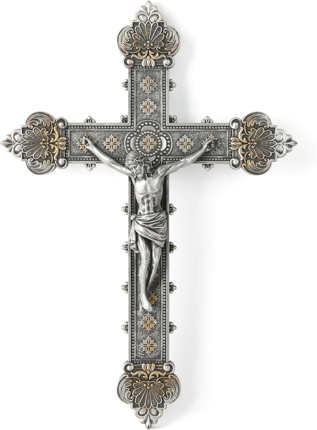 BC Catholic Crucifix Wall Cross 12"H Jesus Vintage Silver Cross Wall Decor BC Catholic Crucifix Wall Cross 12"H Jesus Vintage Silver Cross Wall Decor