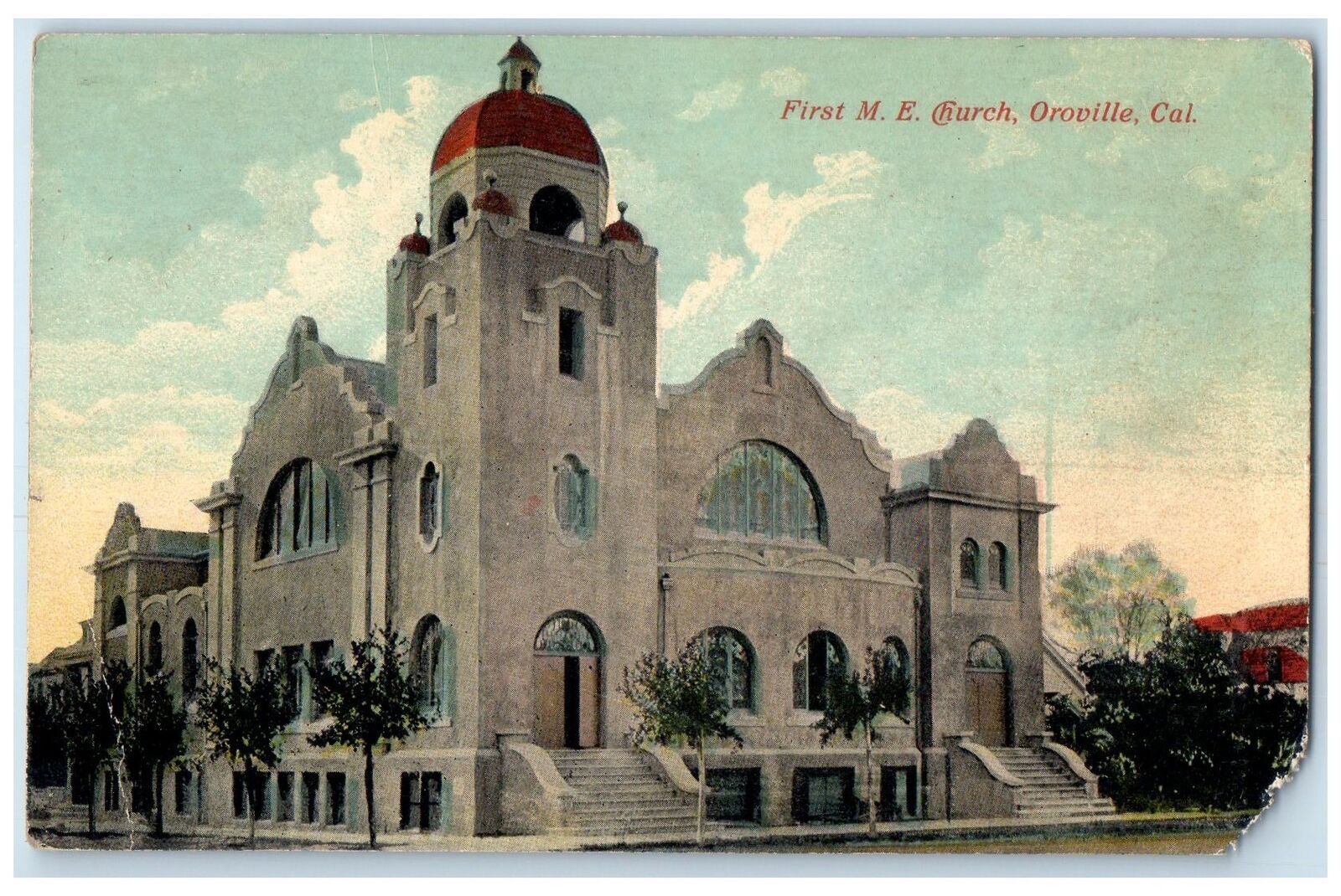 c1910 First Methodical Episcopal Church Building Oroville California CA Postcard