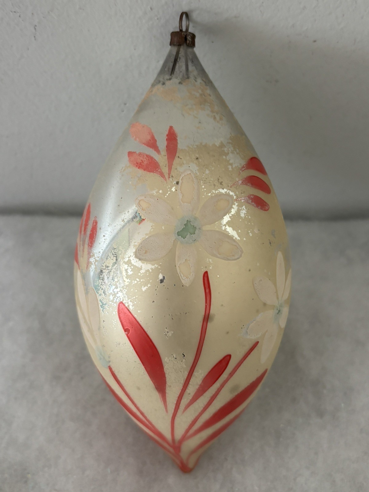 Vintage Large Polish Fat Teardrop Ornament 6” Floral Hand Painted Vintage Large Polish Fat Teardrop Ornament 6” Floral Hand Painted