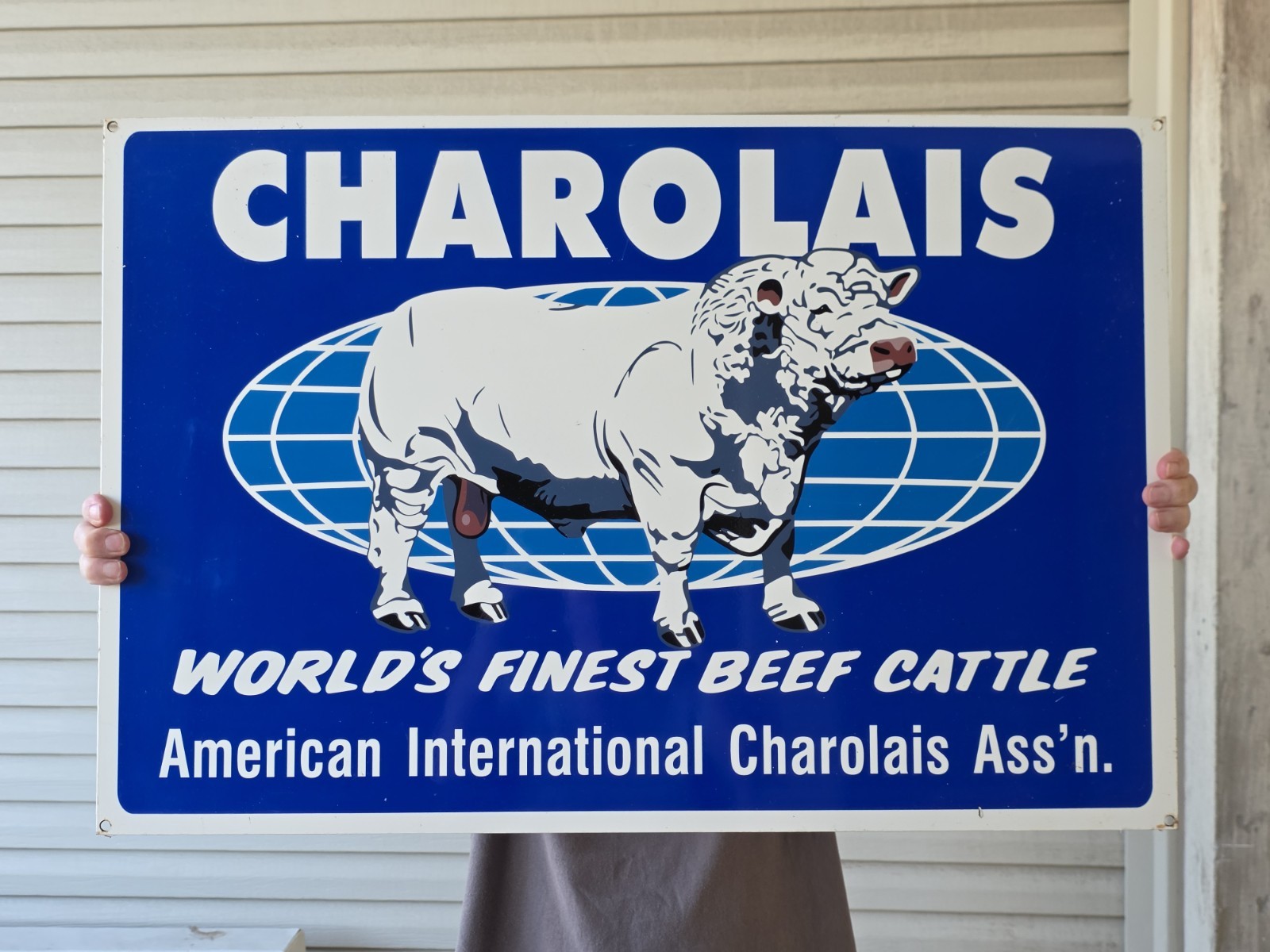 LARGE VINTAGE CHAROLAIS WORLDS FINEST BEEF PORCELAIN SIGN CAR GAS OIL 30"x20" LARGE VINTAGE CHAROLAIS WORLDS FINEST BEEF PORCELAIN SIGN CAR GAS OIL 30"x20"