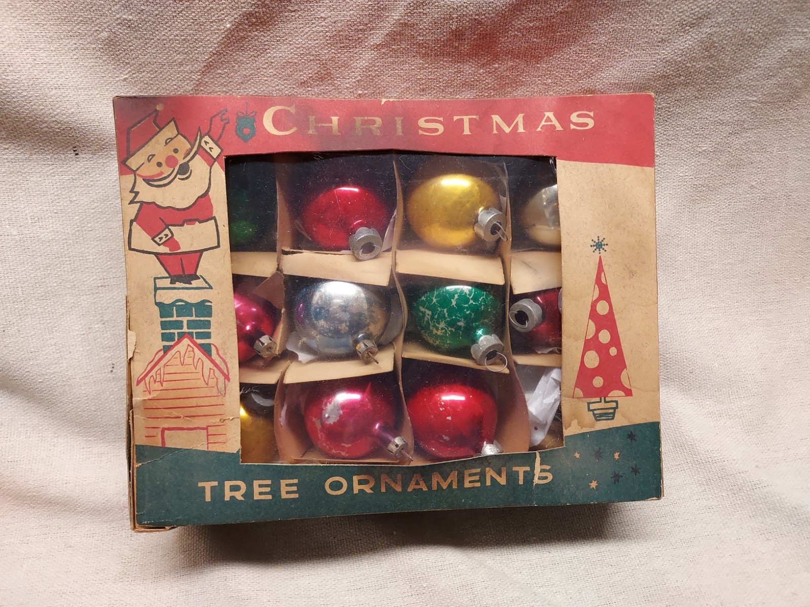 VINTAGE CHRISTMAS ORNAMENTS 12 TOTAL 1.5" USED MIXED BOX VINTAGE CHRISTMAS ORNAMENTS 12 TOTAL 1.5" USED MIXED BOX