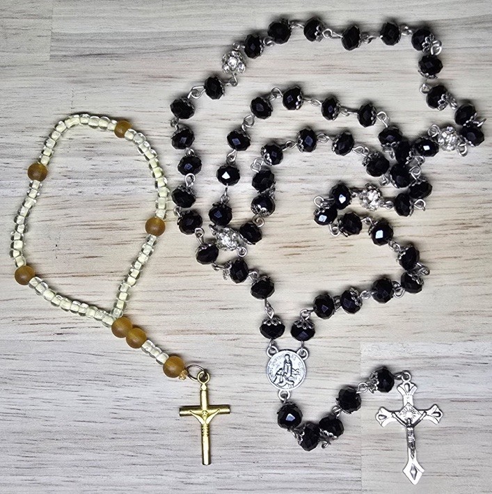 Black Beaded Rosary Necklace and Beaded Rosary Bracelet Black Beaded Rosary Necklace and Beaded Rosary Bracelet