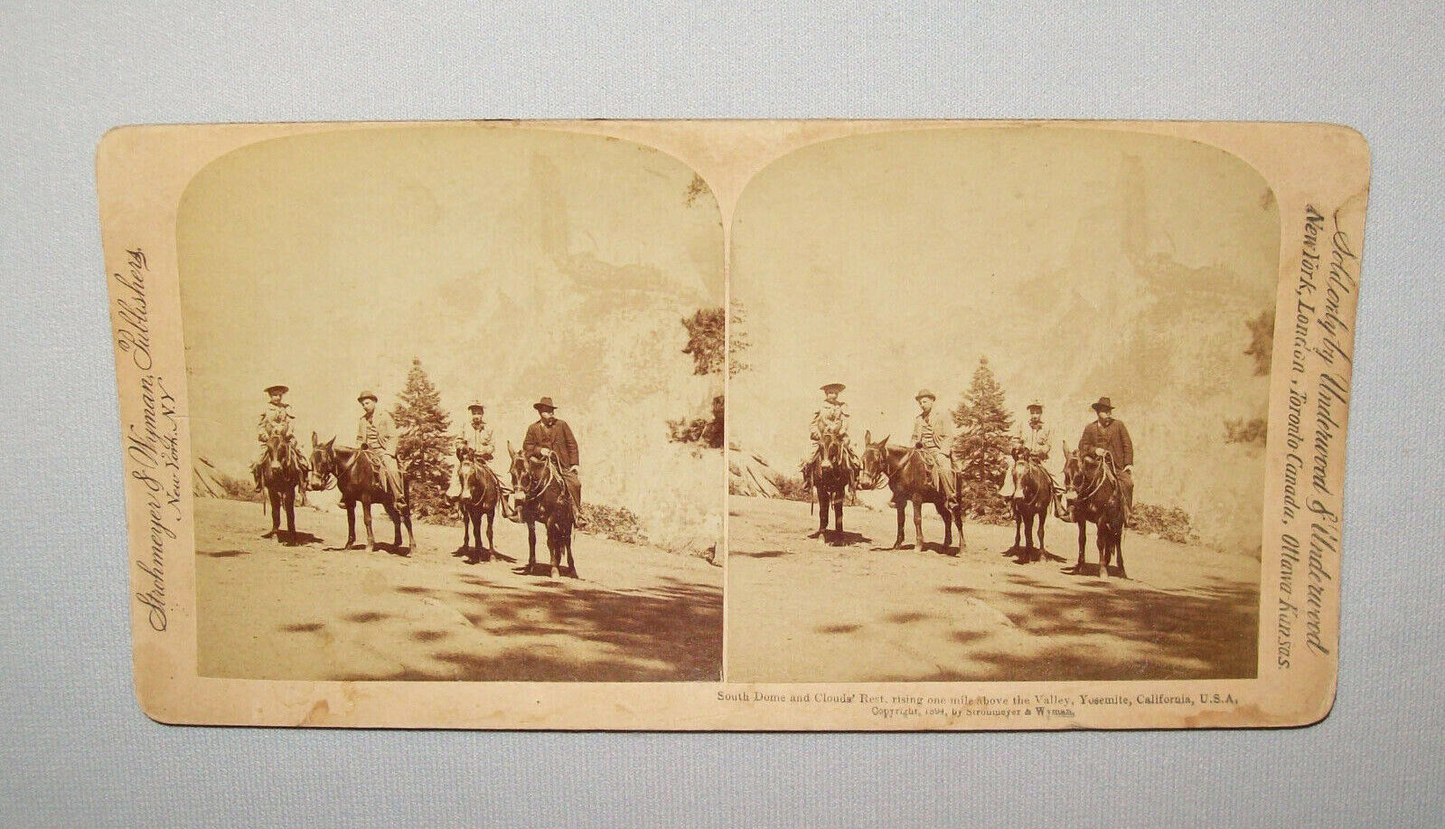 Antique Vtg 1894 Riders Horseback South Dome Clouds Rest Stereoview Photo Card