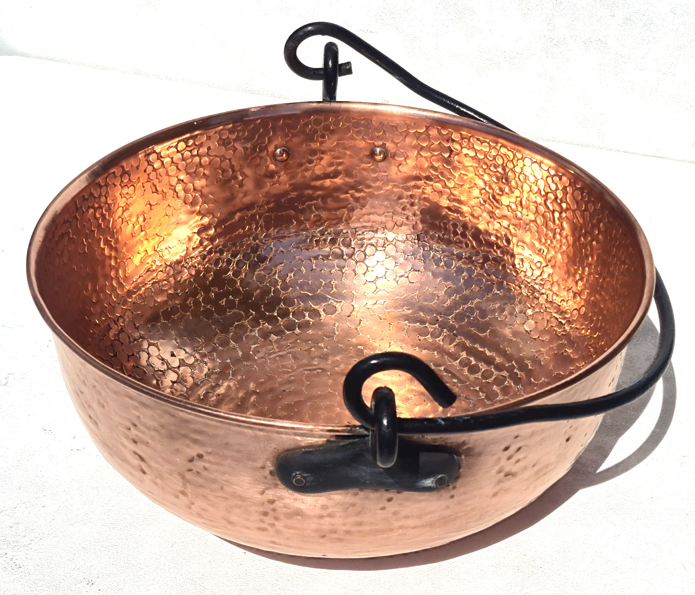 Vintage 12.8inch French Copper Jam Pan Cauldron Iron Handles Rounded Rim 4.4lbs Vintage 12.8inch French Copper Jam Pan Cauldron Iron Handles Rounded Rim 4.4lbs
