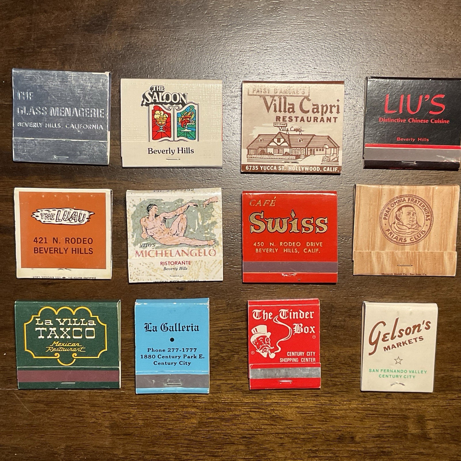 Vintage Matchbooks Lot Beverly Hills Hollywood Luau Villa Capri Friars Club Tiki