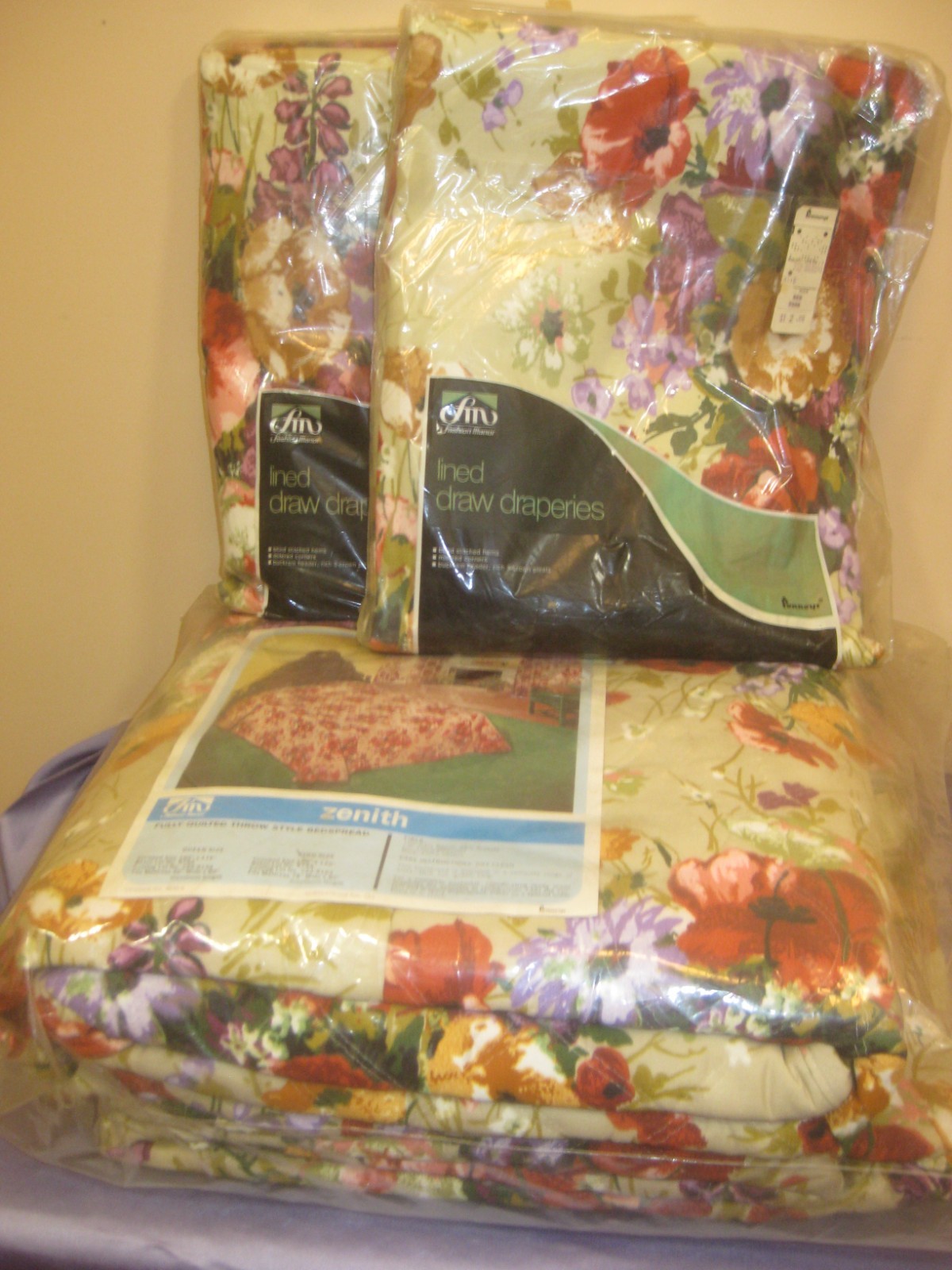 NOS JC Penney Fashion Manor Pair Of Lined Draw Draperies and King Size Bedspread NOS JC Penney Fashion Manor Pair Of Lined Draw Draperies and King Size Bedspread