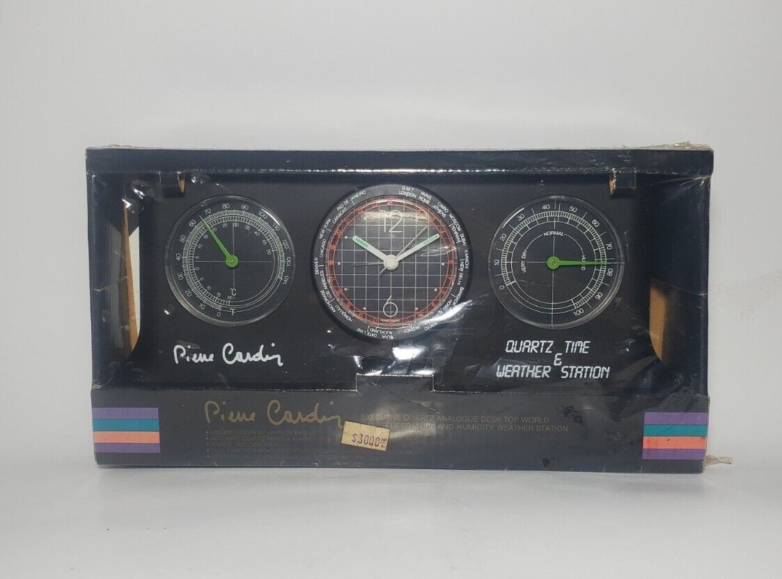 Vintage PIERRE CARDIN Clock Weather Station Time Temperature Humidity Alarm New