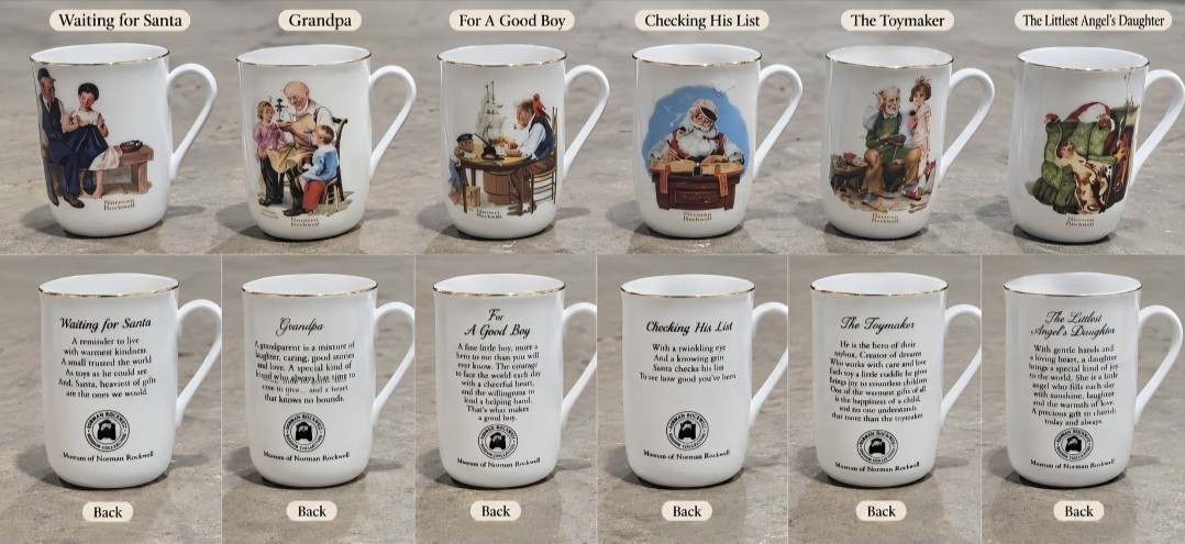 Set Of 6 Vintage 1982 Norman Rockwell Museum Coffee Cups Mugs Gold Trim Set Of 6 Vintage 1982 Norman Rockwell Museum Coffee Cups Mugs Gold Trim