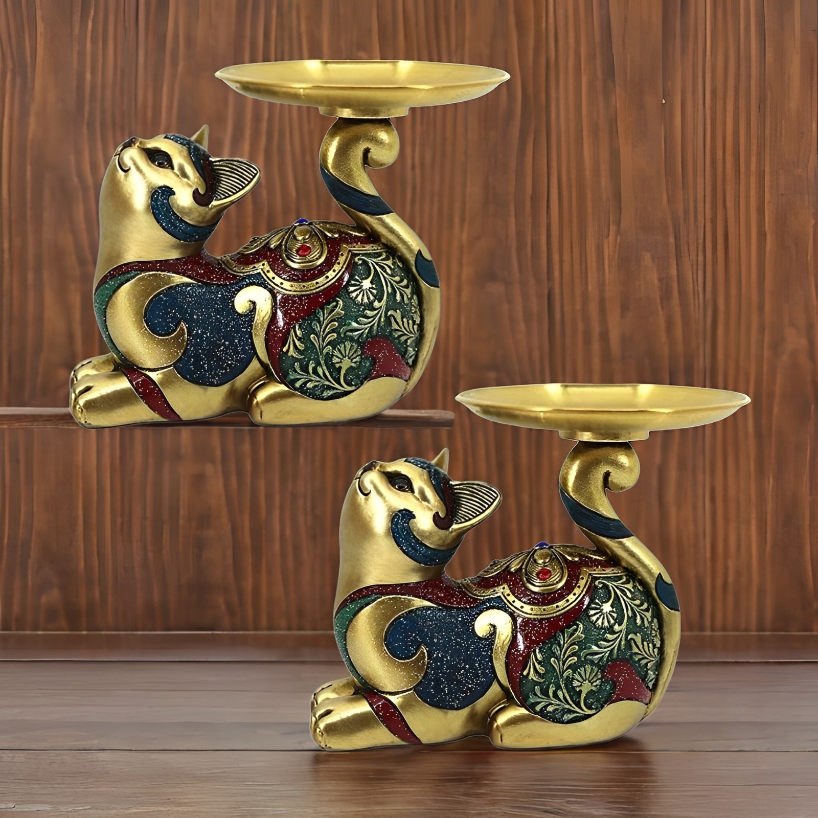 2-PC Gift Set 7"W Gold and Red Cat Figurine Ornament Home Decor Unique Gift 2-PC Gift Set 7"W Gold and Red Cat Figurine Ornament Home Decor Unique Gift