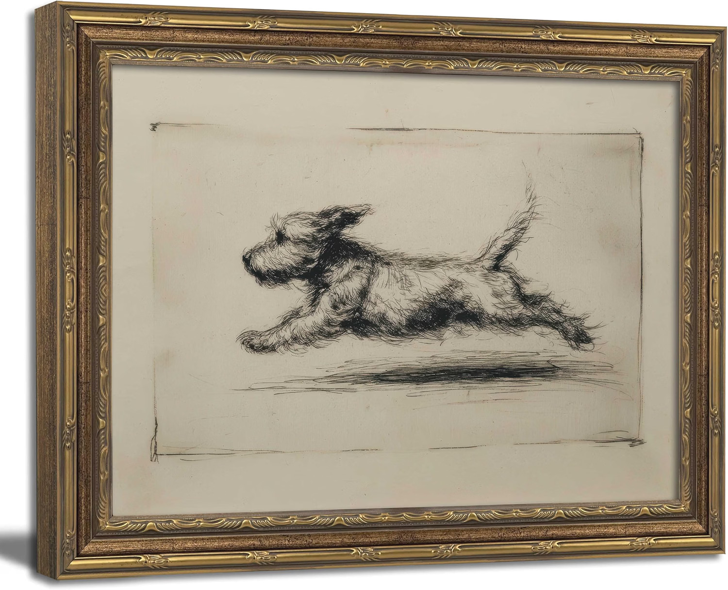 Vintage Gold Framed Wall Art Antique Terrier Sketch Wall Art Running Dog Wall De Vintage Gold Framed Wall Art Antique Terrier Sketch Wall Art Running Dog Wall De