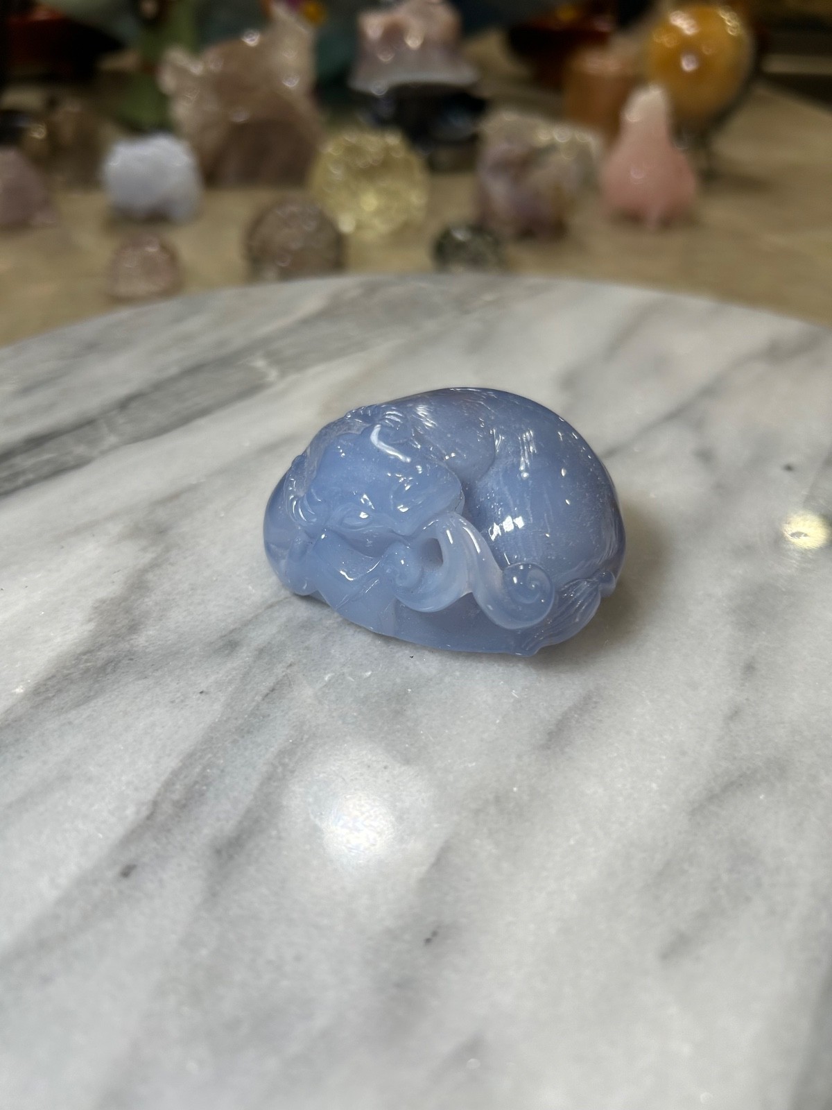 Blue Chalcedony cow, water buffalo, ox Carving Blue Chalcedony cow, water buffalo, ox Carving