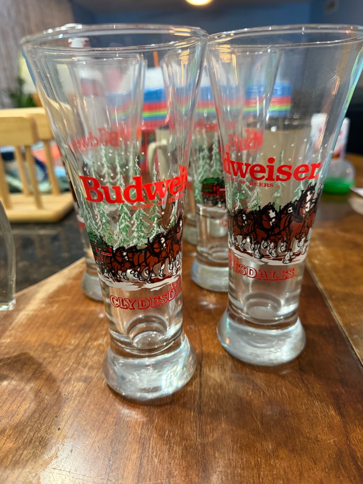 VINTAGE 1989 BUDWEISER TALL PILSNER BEER GLASS CLYDESDALES IN WINTER VINTAGE 1989 BUDWEISER TALL PILSNER BEER GLASS CLYDESDALES IN WINTER