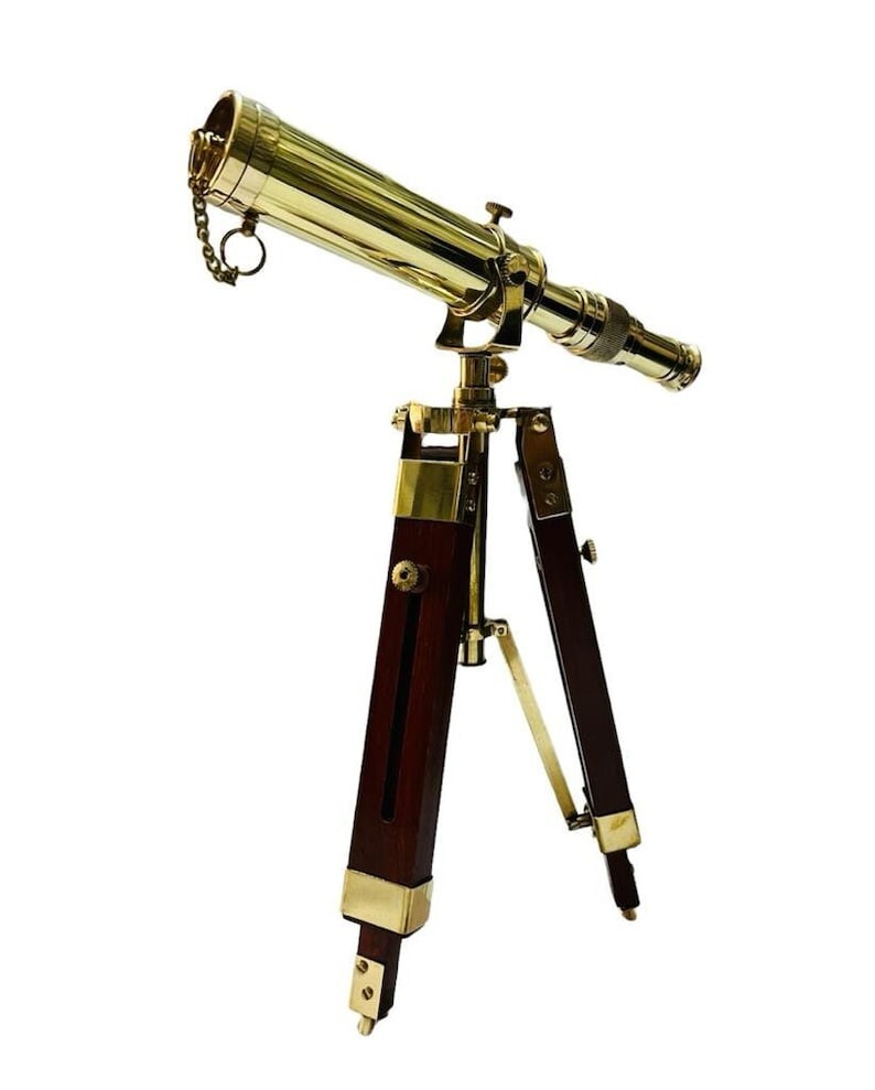 Tripod Vintage Home Décor Item Gift Antique Solid Brass Telescope With Wooden Tripod Vintage Home Décor Item Gift Antique Solid Brass Telescope With Wooden