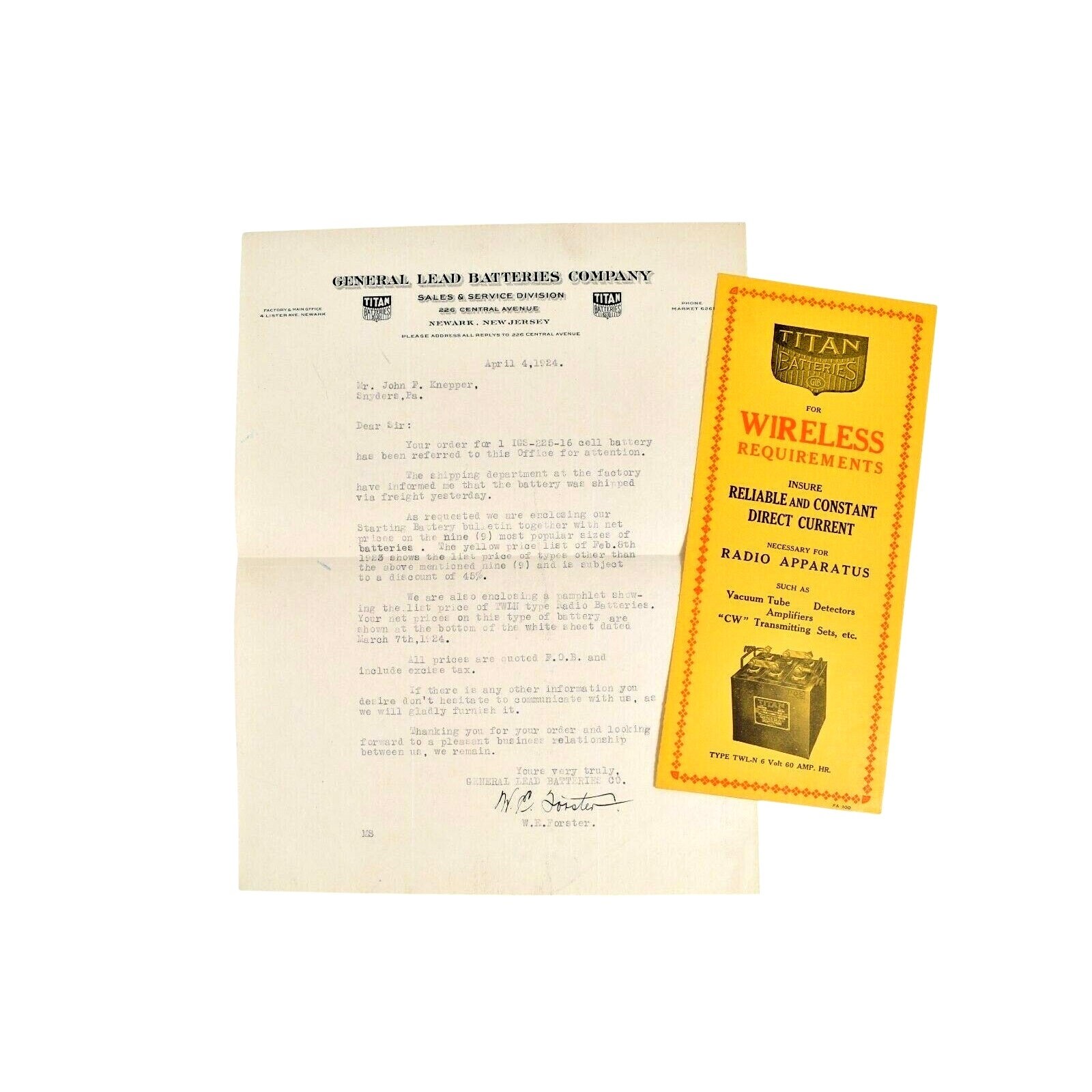 1924 General Lead Batteries Newark NJ Letterhead Titan Battery Brochure 1924 General Lead Batteries Newark NJ Letterhead Titan Battery Brochure
