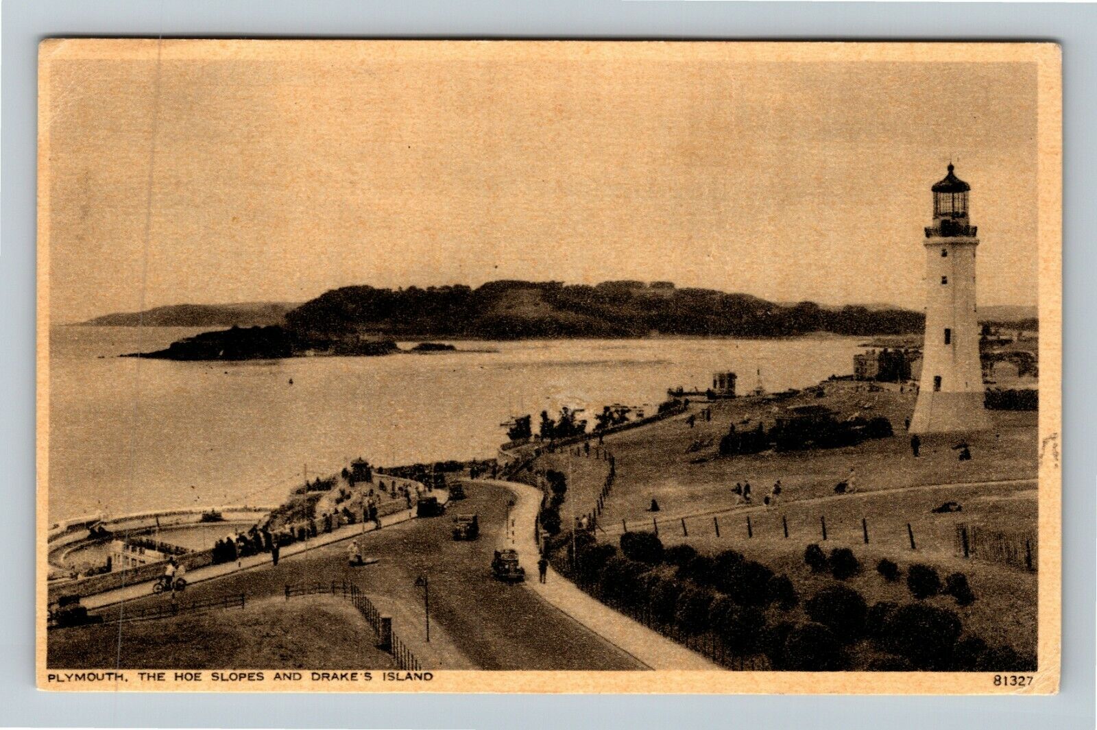 Plymouth The Hoe Slopes And Drake's Island United Kingdom c1956 Vintage Postcard