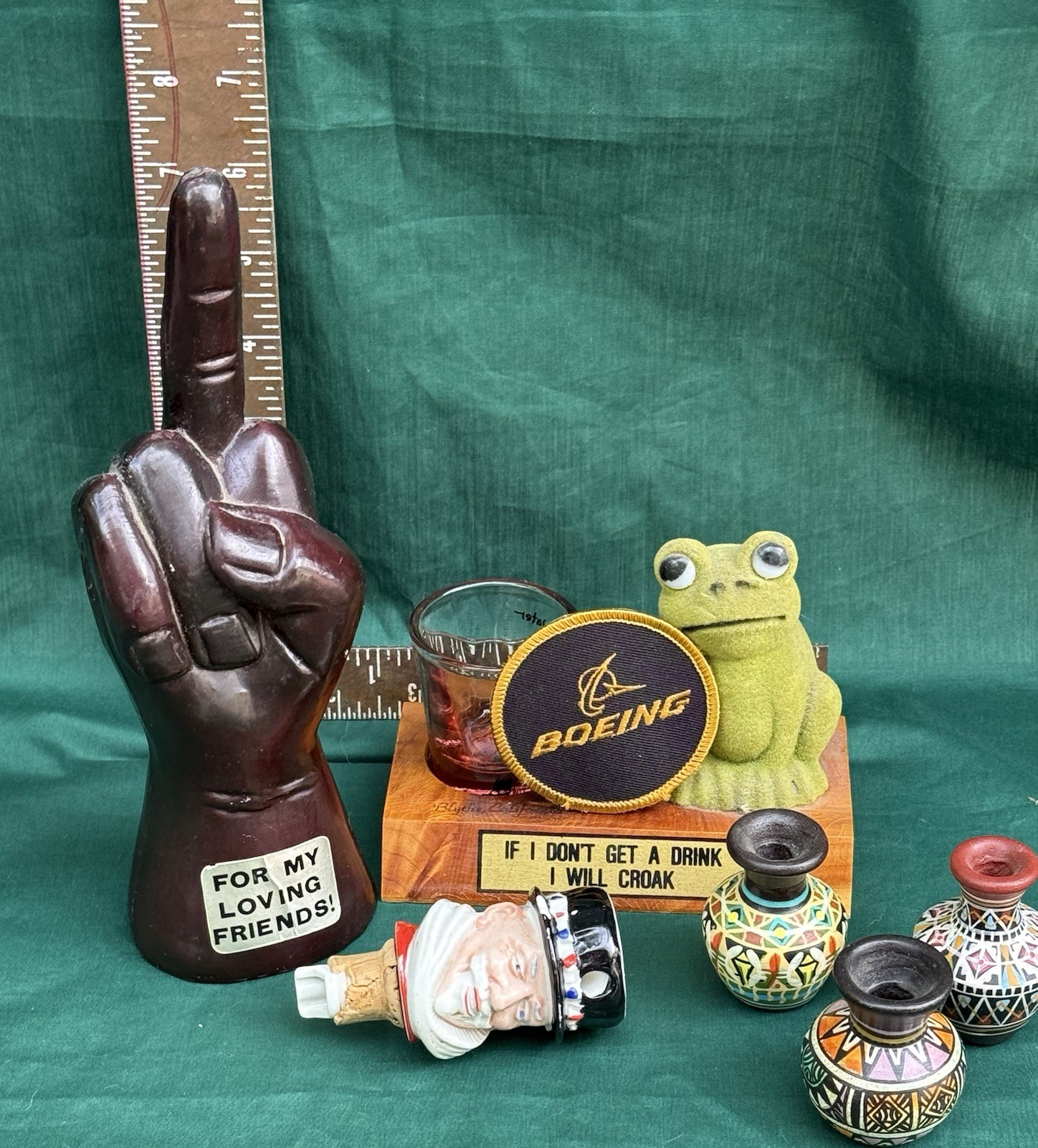 VTG Plastic Middle Finger Funny Frog Souvenir Shot Glass Boeing Clay Pots Lot VTG Plastic Middle Finger Funny Frog Souvenir Shot Glass Boeing Clay Pots Lot