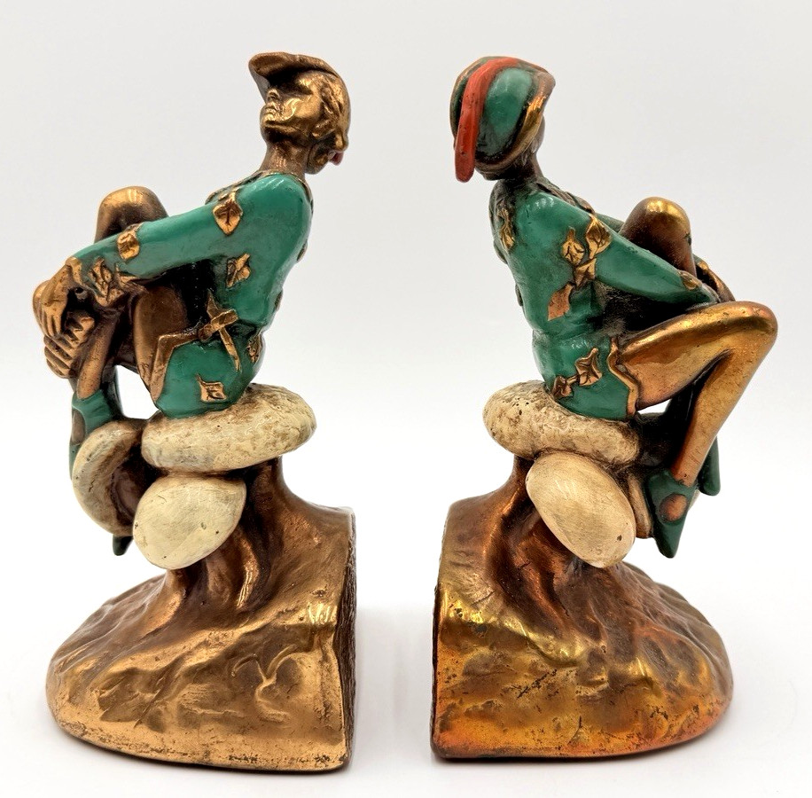 Antique Marion Bronze Clad 'Peter Pan' On Mushrooms Polychrome Bookends 7.5" Antique Marion Bronze Clad 'Peter Pan' On Mushrooms Polychrome Bookends 7.5"