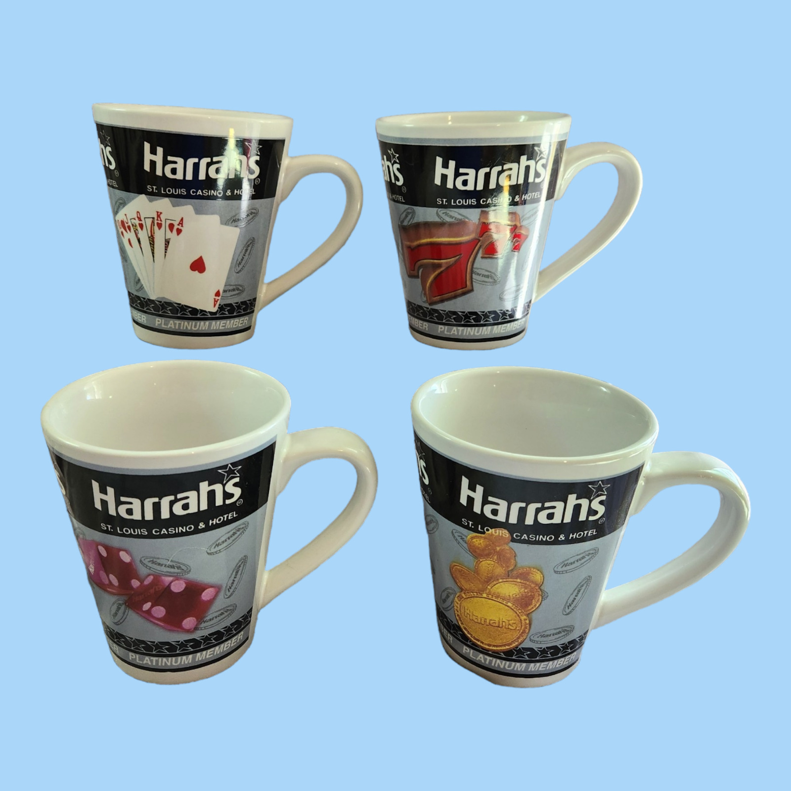 Set of 4 Harrah\'s St Louis Casino & Hotel Mugs Cups Platinum Member 4 Designs