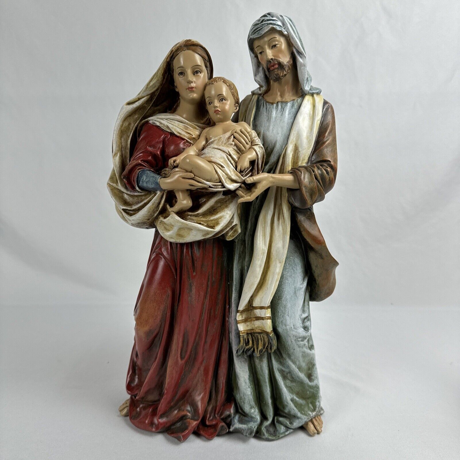Holy Family Adoring Statue in a Antiqued Painted Style 15”resin