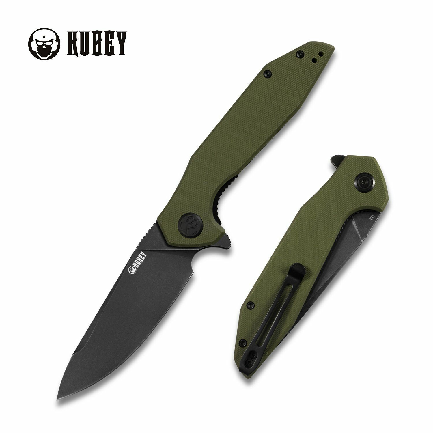 Kubey Nova Folding Knife Green G10 Handle Plain Edge Black SW Finish KU117E