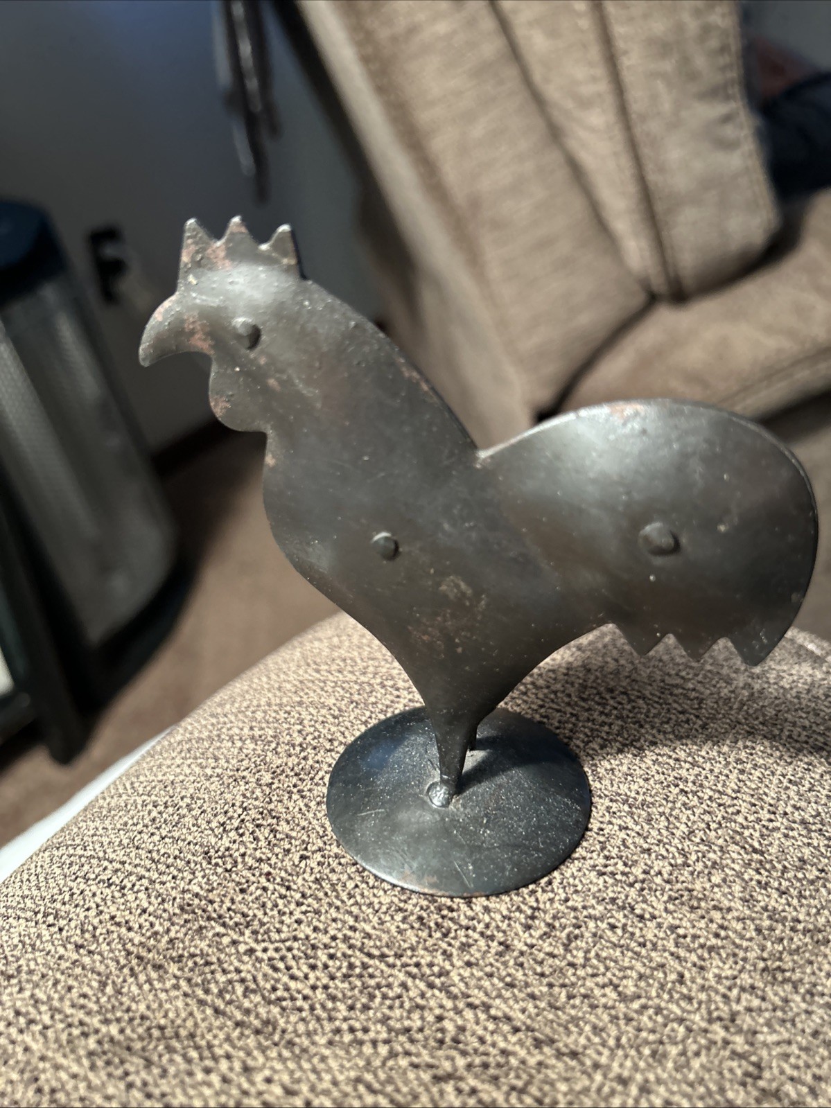 Southern Primitive Folk Art Sheet Metal Chicken Figure Visible Rivets Silhouette Southern Primitive Folk Art Sheet Metal Chicken Figure Visible Rivets Silhouette