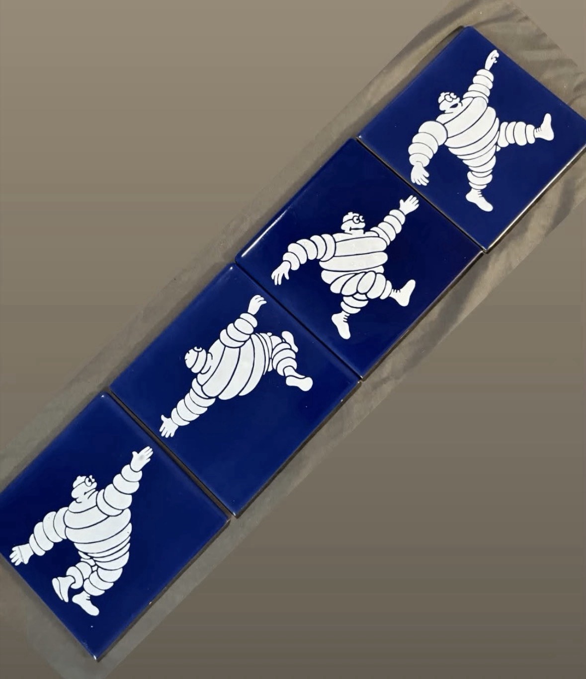 Vintage Original RARE Bibendum Michelin Man 4-Tile Advertising Sign Tire Oil Gas Vintage Original RARE Bibendum Michelin Man 4-Tile Advertising Sign Tire Oil Gas