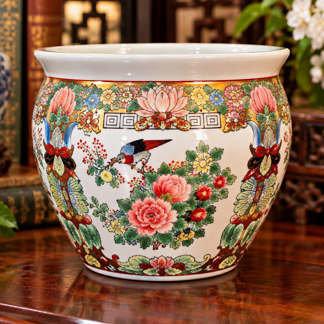 Petite Vintage Chinese Famille Rose Porcelain Jardinière / Cachepot /Planter Petite Vintage Chinese Famille Rose Porcelain Jardinière / Cachepot /Planter