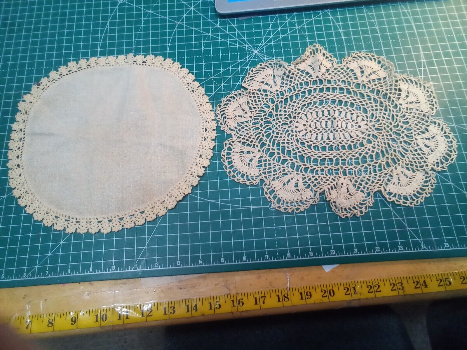 Vintage Crocheted Round Doilies Beige Oval 11