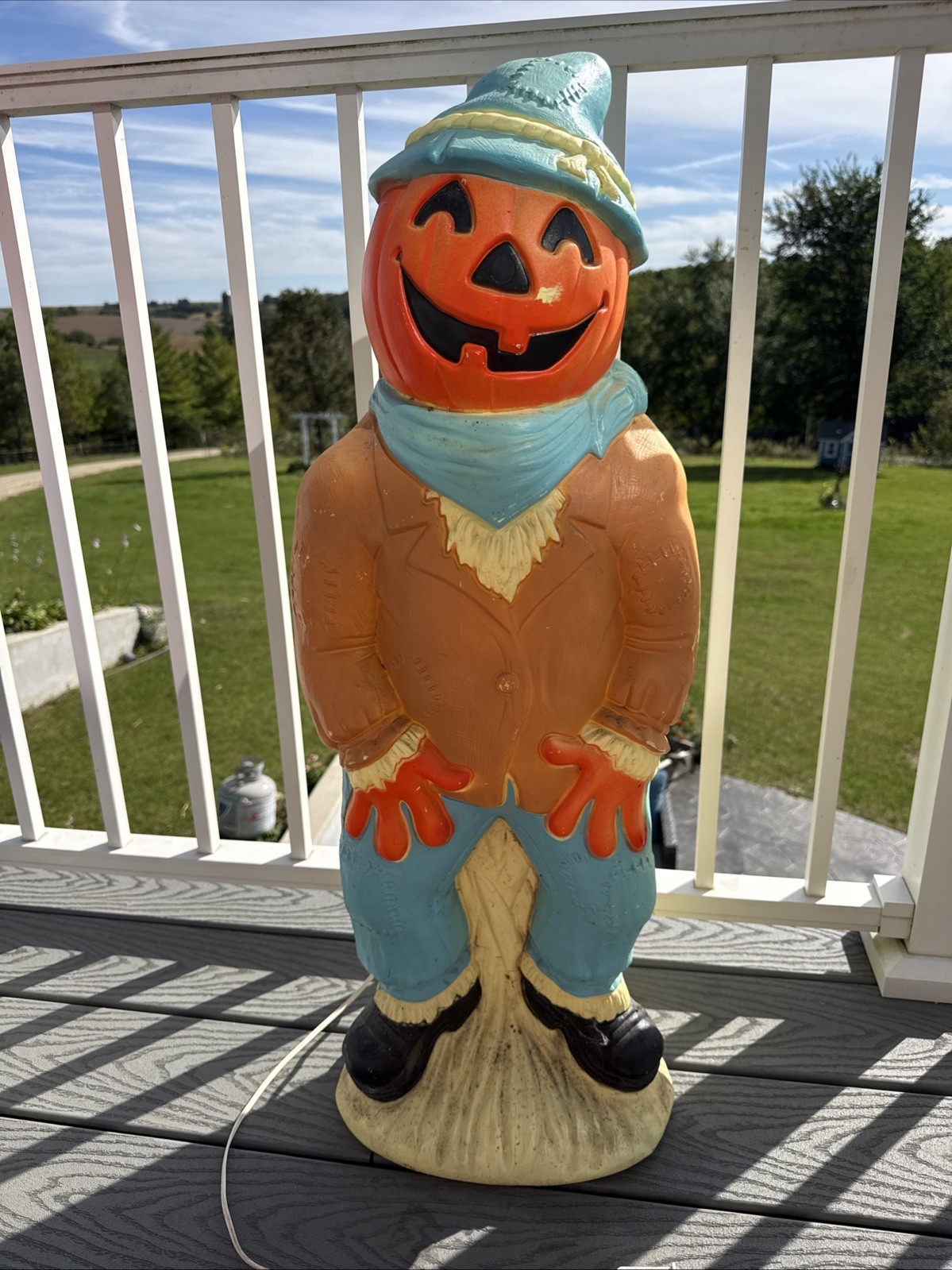 Vintage 1995 34" Empire Halloween Pumpkin Head Scarecrow & Straw Shock Blow Mold