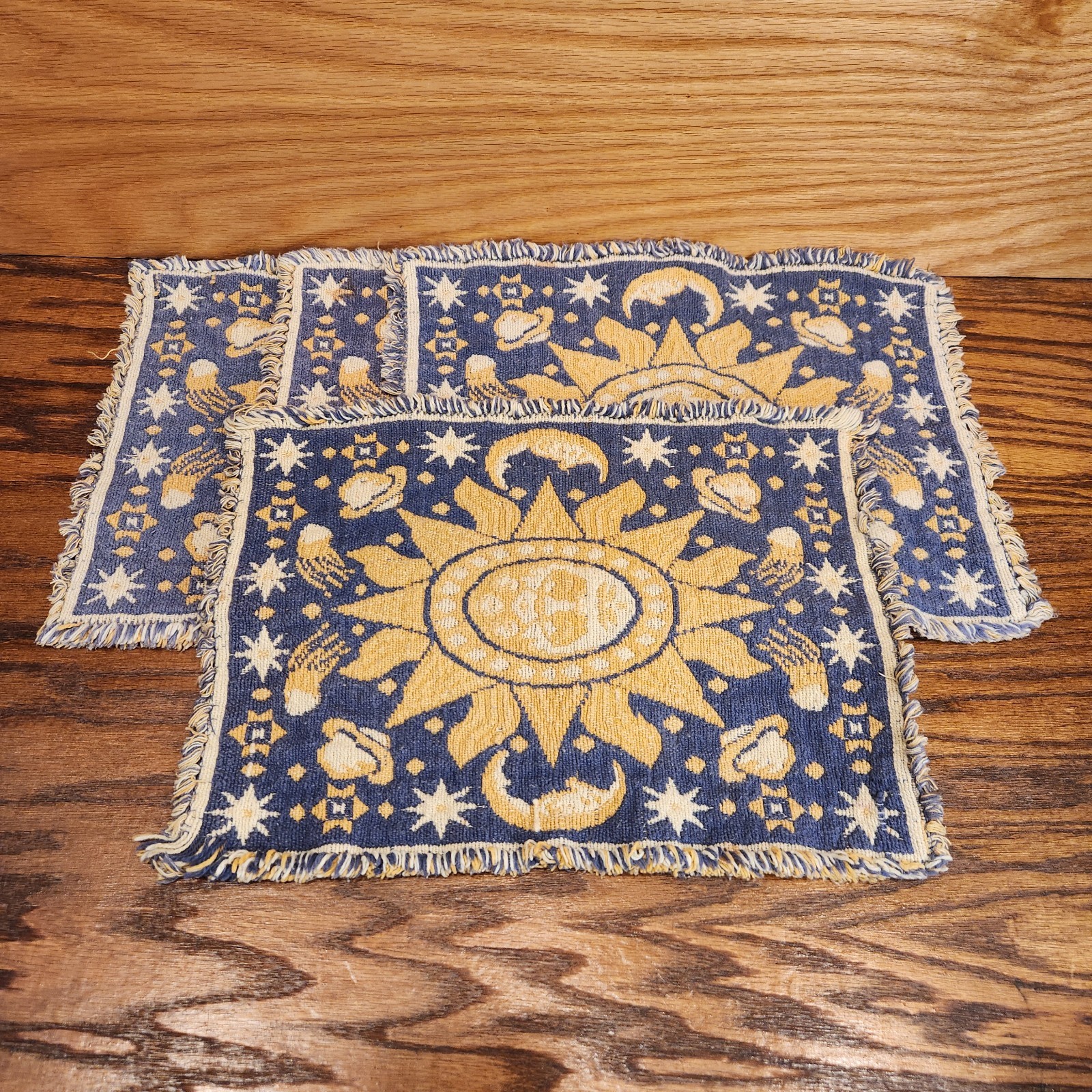 Set of 4 Vintage Celestial Sun Moon Woven Tapestry Table Placemats Saturn Stars Set of 4 Vintage Celestial Sun Moon Woven Tapestry Table Placemats Saturn Stars