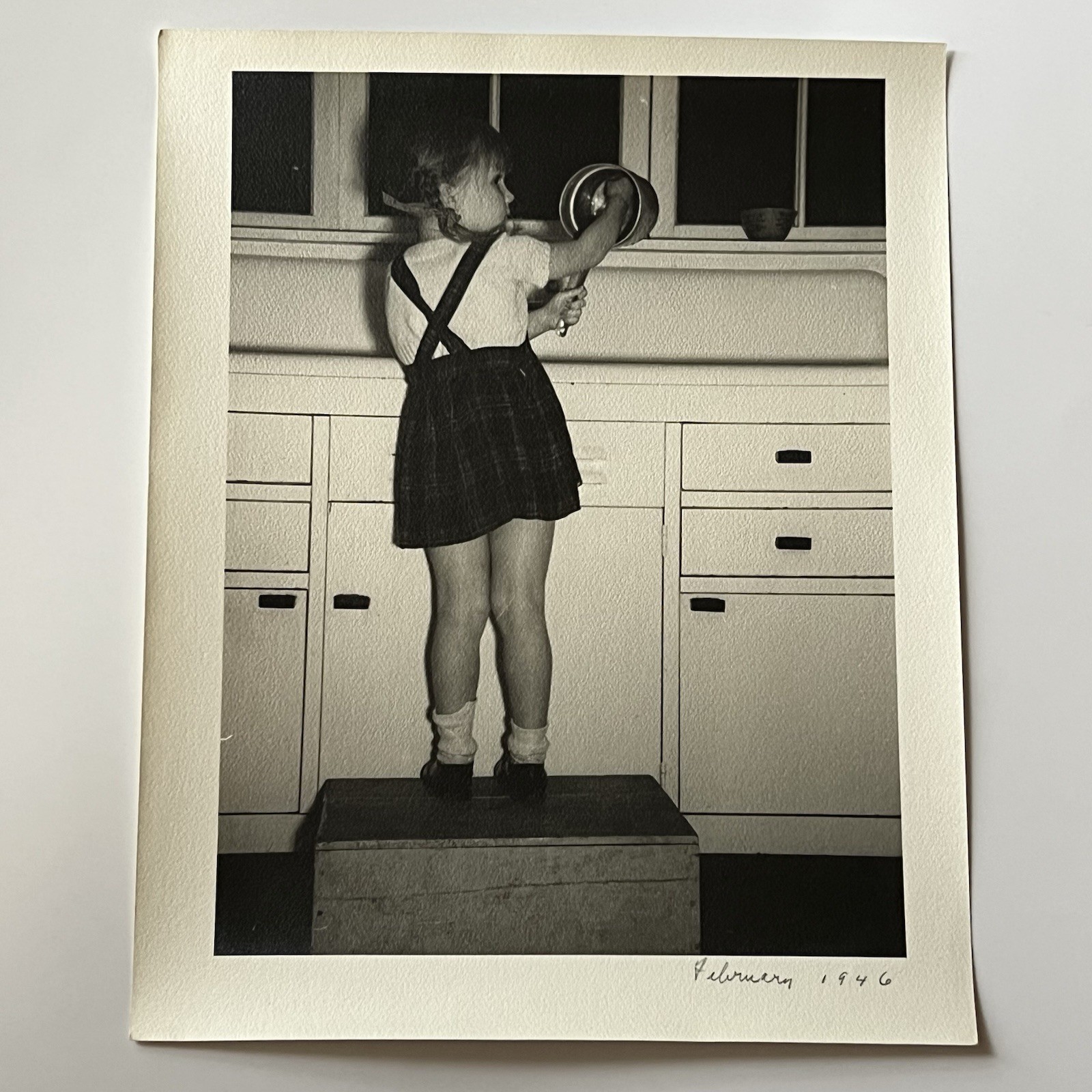 Vintage Photograph Adorable Little Girl Standing On Box Washing Dishes 1940s Vintage Photograph Adorable Little Girl Standing On Box Washing Dishes 1940s