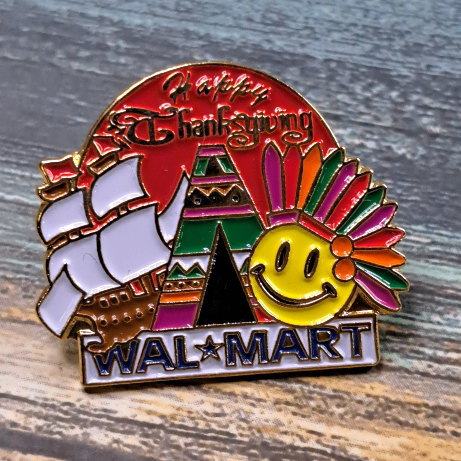 Walmart Employee Pin - Smiley Happy Thanksgiving Holiday Walmart Employee Pin - Smiley Happy Thanksgiving Holiday